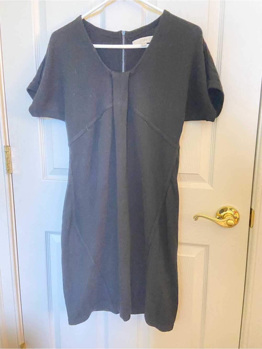 LOFT Black Short Sleeve Knit Sheath Dress